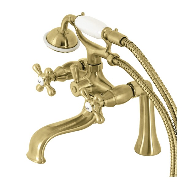 Kingston Brass KS228SB Deck Mount Clawfoot Tub Faucet with Hand Shower, Brushed Brass KS228SB - main